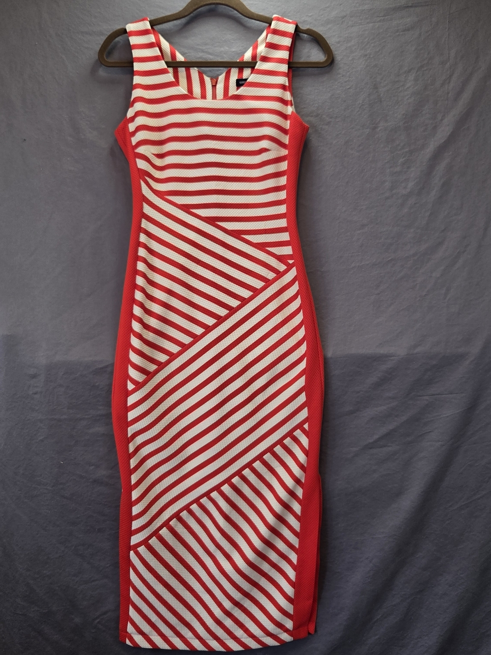 Karen Millen Red & White Striped Sleeveless Bodycon Dress